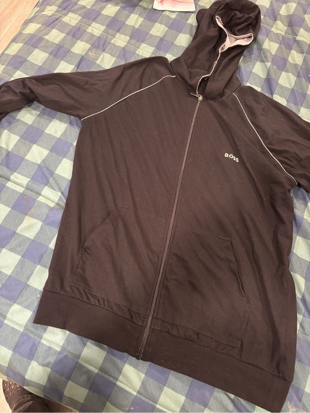 BOSS Black Zip-Up Hoodie with Subtle Piping